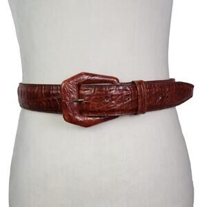 Vintage Omega Brown Leather Croc Embossed Waist Belt M